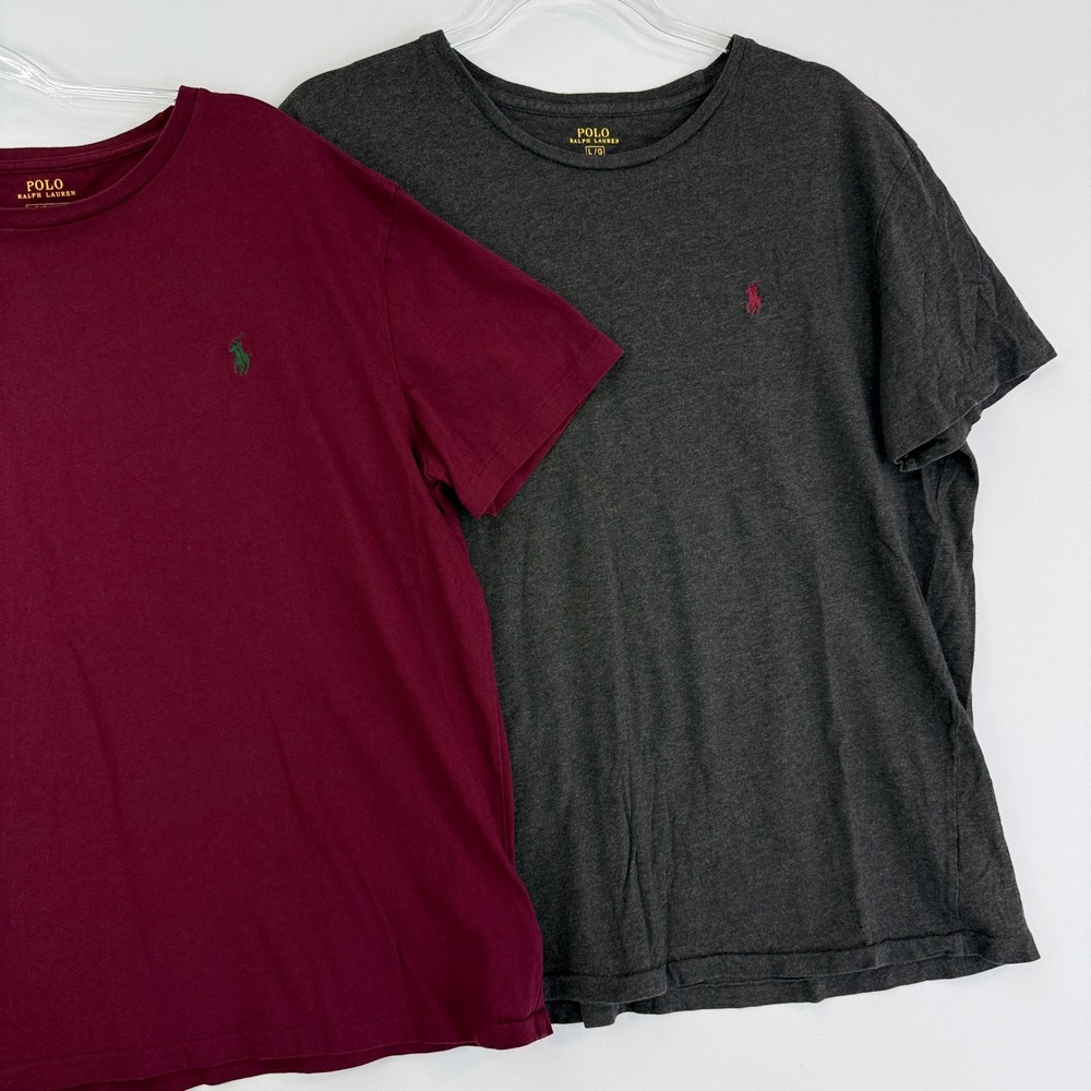 Polo Ralph Lauren T-Shirt Men L Burgundy Charcoal Grey 2 Pack Cotton Logo